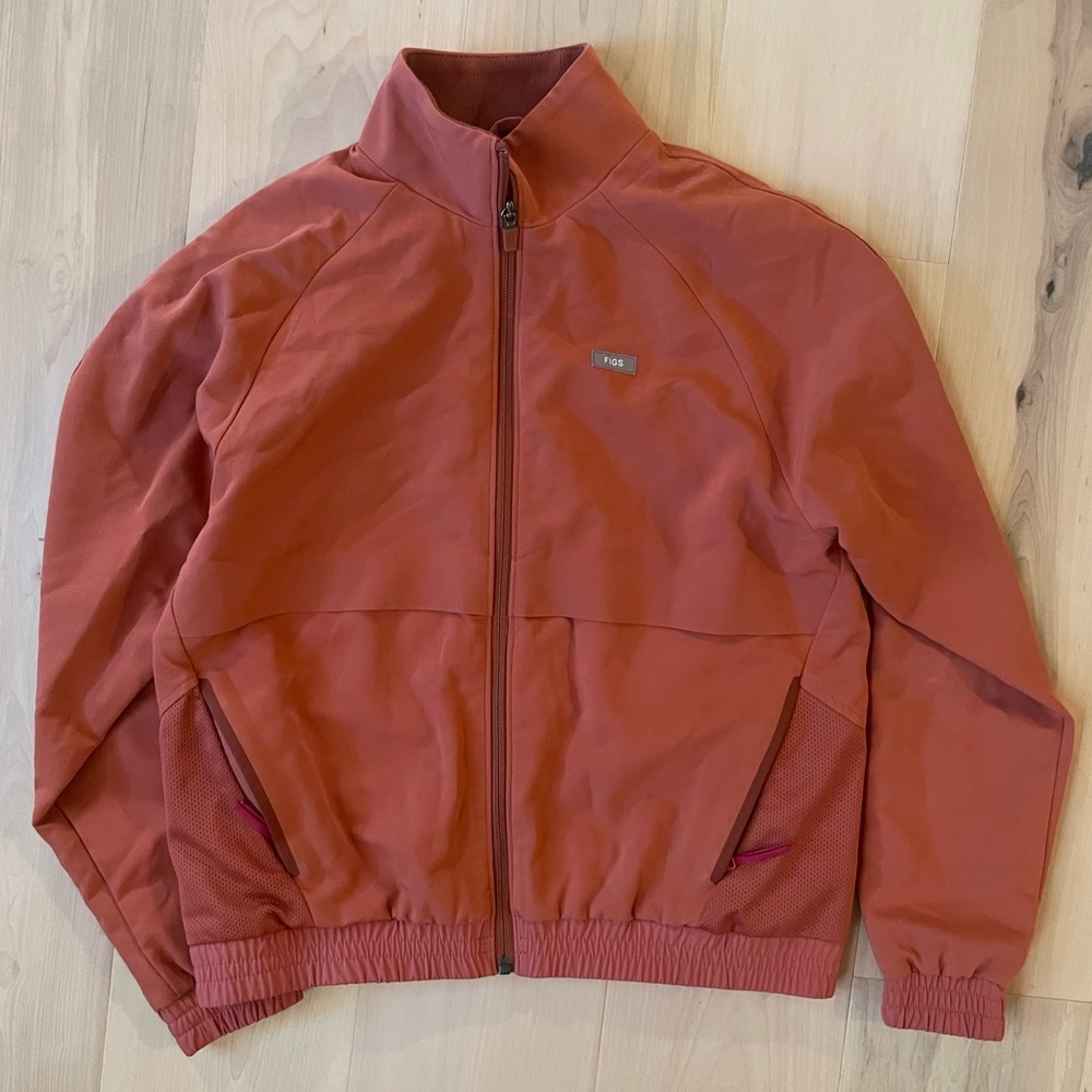 Figs bomber jacket in muted orangey persimmon color. Xxs